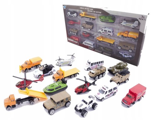 Zestaw pojazdów 16 szt. Armia, Policja, Helikopter