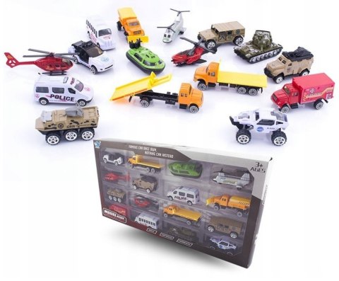 Zestaw pojazdów 16 szt. Armia, Policja, Helikopter