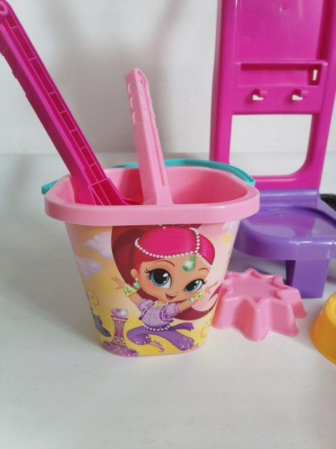 WÓZEK Z RĄCZKĄ DO PIASKOWNICY RÓŻOWY +ZESTAW