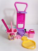 WÓZEK Z RĄCZKĄ DO PIASKOWNICY RÓŻOWY +ZESTAW