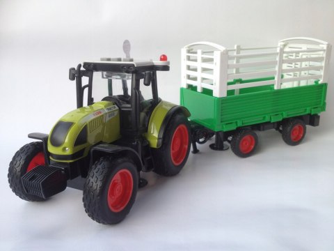 TRAKTOR Z PRZYCZEPĄ CIĄGNIK ROLNICZY ŚWIECI I GRA