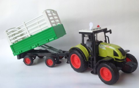 TRAKTOR Z PRZYCZEPĄ CIĄGNIK ROLNICZY ŚWIECI I GRA