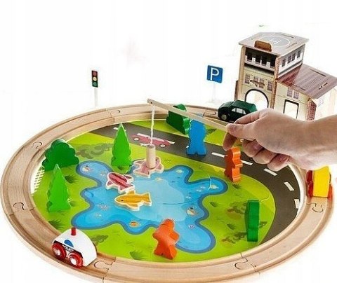 GRA RYBKI NA MAGNES KOLEJKA DREWNIANA TOR